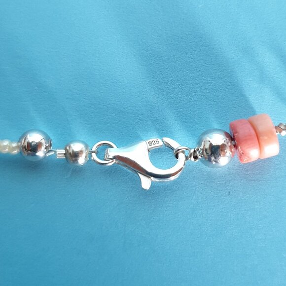 Authentic Native American Angel Skin Coral 925 Sterling Silver Ocean Jewelry Set - Picture 5 of 15